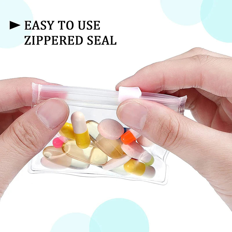 H5PCS Reusable Clear Zippered Pill Pouches Self-sealing Medication Qme