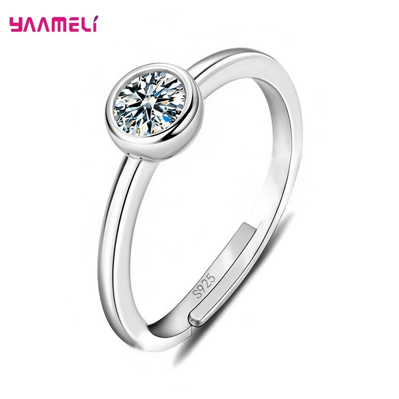 Simple Round Cubic Zirconia Jewelry Women Trendy 925 Sterling Silver Color Rings for Female Wedding Bridal Anillos Hot Sale Qme