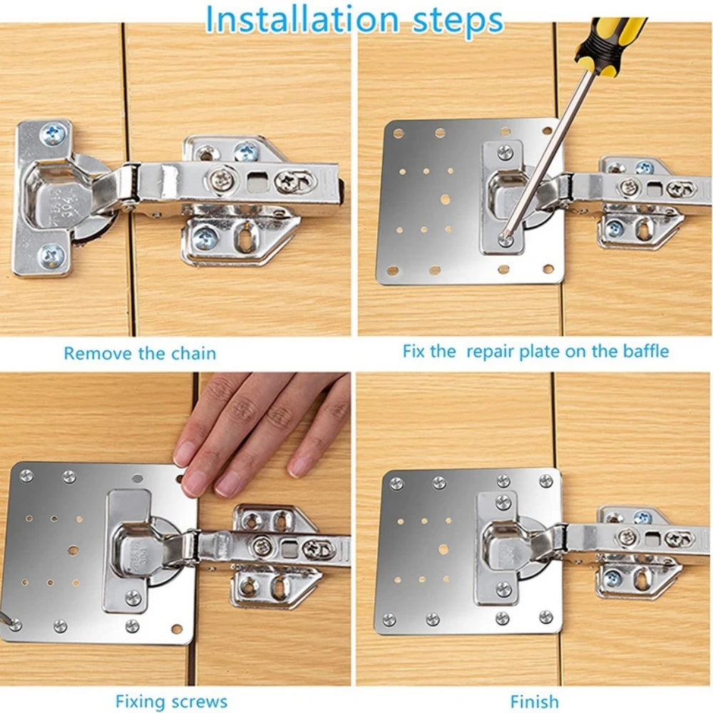 1Pcs Stainles Steel Cupboard Door Hinge Repair Plate Doors Window Installation Hinge Fixing Plate Household Hardware Accessories Qme
