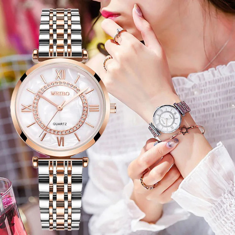 Luxury Crystal Women Bracelet Watches Top Brand Fashion Diamond Ladies Quartz Watch Steel Female Wristwatch Montre Femme Relogio Qme
