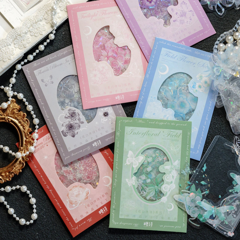 30pcs PET Transparent Stickers Plant Flowers Decorative Labels Scrapbooking Collage Material Diary Stationery Supplies Qme