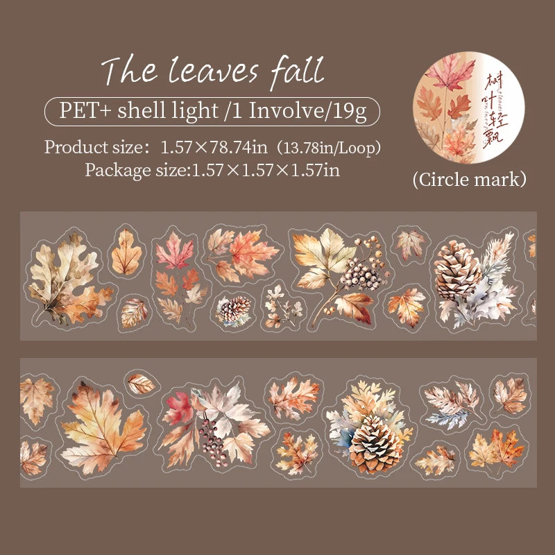 200cm，INS Plant Fallen Leaves，PET Tape，Japanese Stationery Stickers，DIY Scrapbooking Decor，Junk Journal Collage Masking Tapes Qme C 1.57X78.74 in