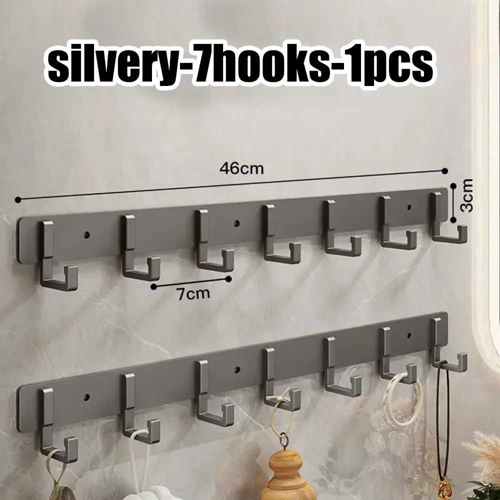 Elegant Simple Aluminum Alloy Wall Hook No Drill Design for Office Coat Umbrella and Personal Work Item Wall Hanging Use Qme silvery-7hooks-1pcs