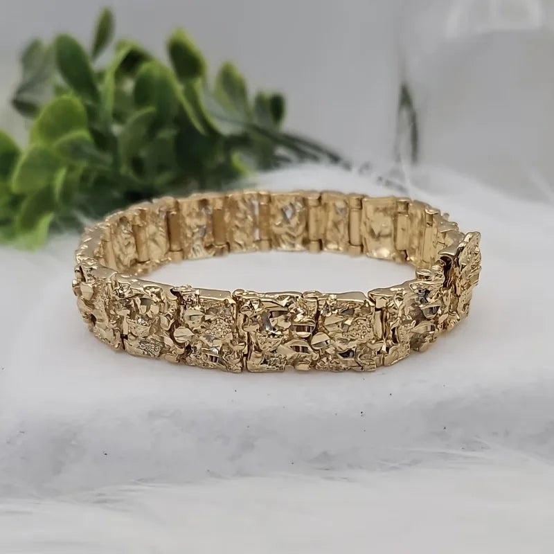 Heavy-duty Embossed Gravel-textured Wide Men's Bracelet, Light Luxury Business Golden-speckled Metallic Strap-style Bangle Qme
