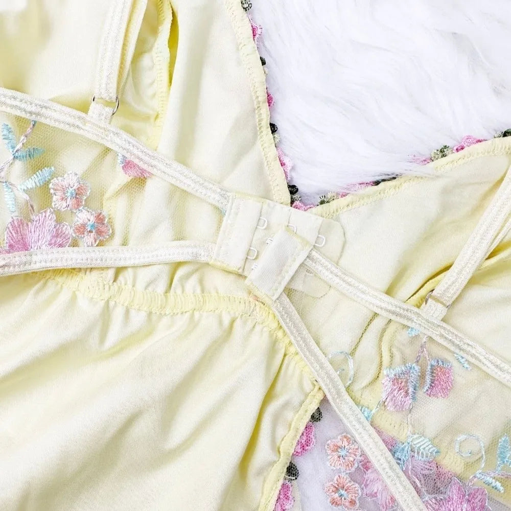 Thin Lace Bow Women's Pajama Dress Embroidered Mesh Transparent Ice Qme