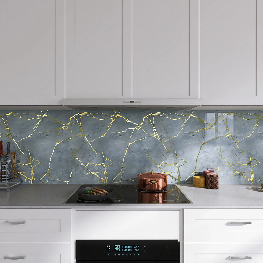 Marble-Patterned PVC Self-Adhesive Heat-Sealing Oil-Proof Stickers Suitable For Kitchen Walls And Decorative Background Walls. Qme