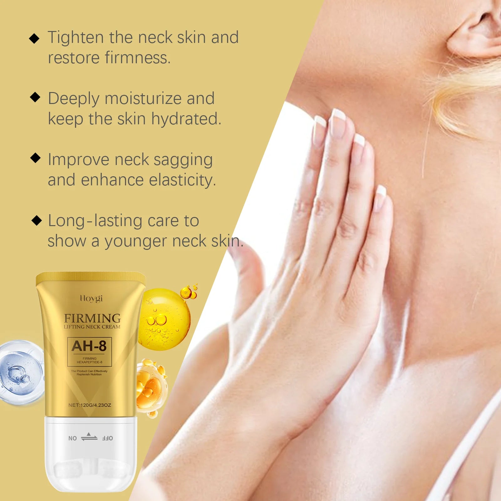 AH-8 Neck Firming Roller Cream Moisturizing Lifting Brighten Skin Fades Fine Lines Reduce Double Chin Massage Firm Neck Cream Qme