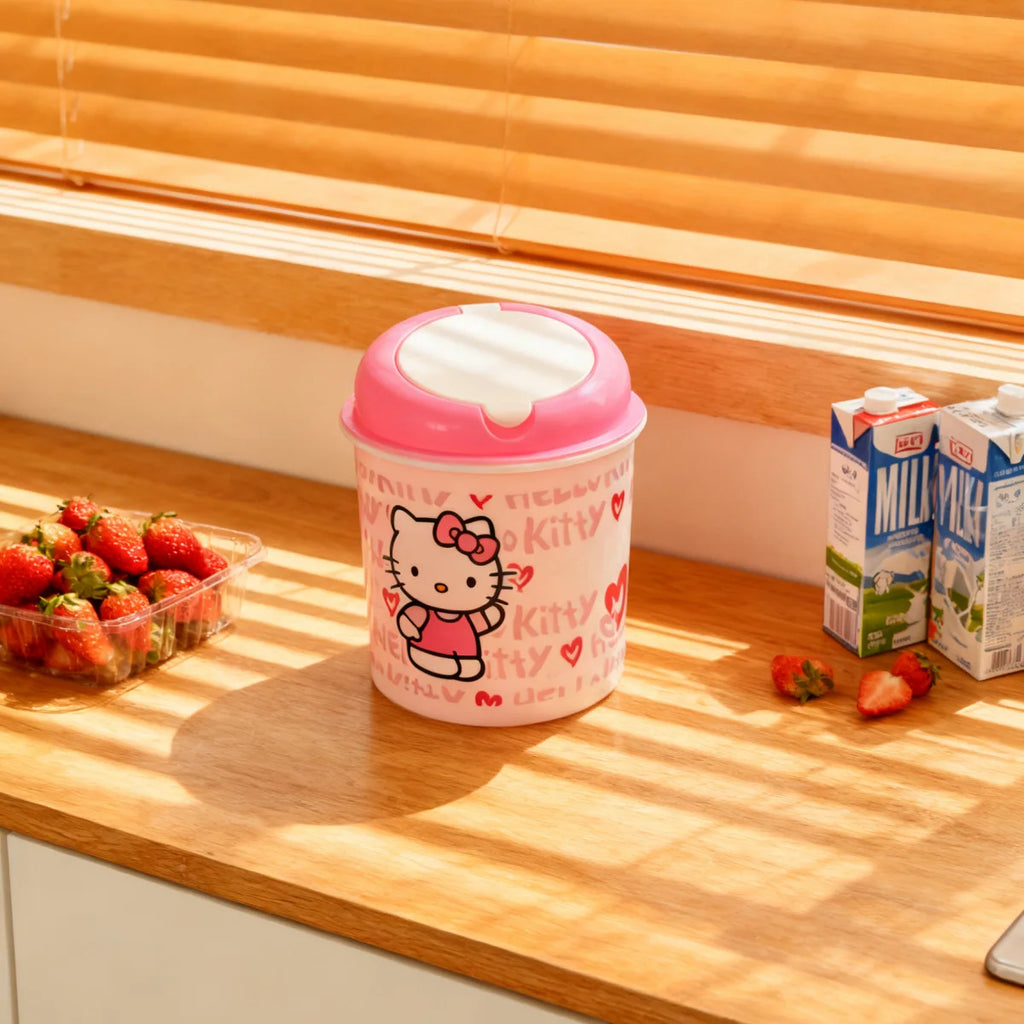 Hello Kitty Plastic Bathroom Trash Can, Household Storage Bin, Car Trash Can, Creative Living Room and Kitchen Trash Can Qme 2
