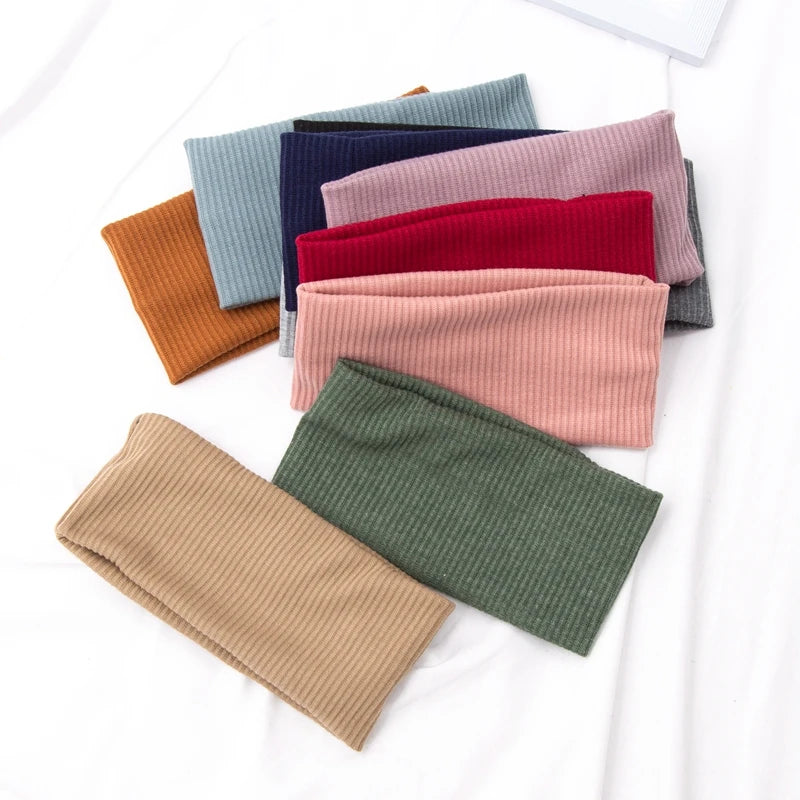 Women Solid Yoga Knitted Headband Cotton Wide Turban Twisted Knotted Qme