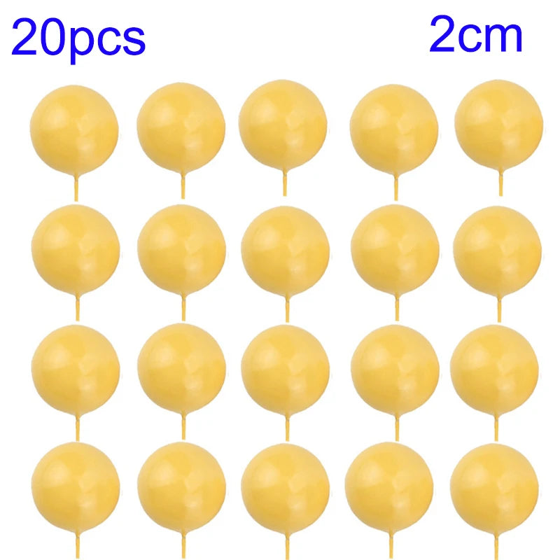 20Pcs Cake Topper Gold Silver Ball Happy Birthday Cake Topper DIY Cupcake Flag Wedding Christmas Ball Decor Birthday Decoration Qme 20pcs-Yellow-2cm