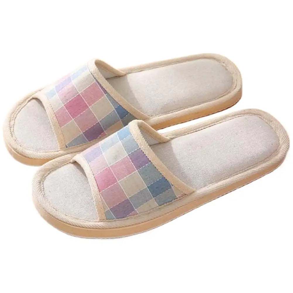 Women's Linen Slippers Indoor Home Use Non-slip Summer Bedroom Open-toe Flat Shoes Home Floor Couples Men Breathable Slides Qme 39-40 C