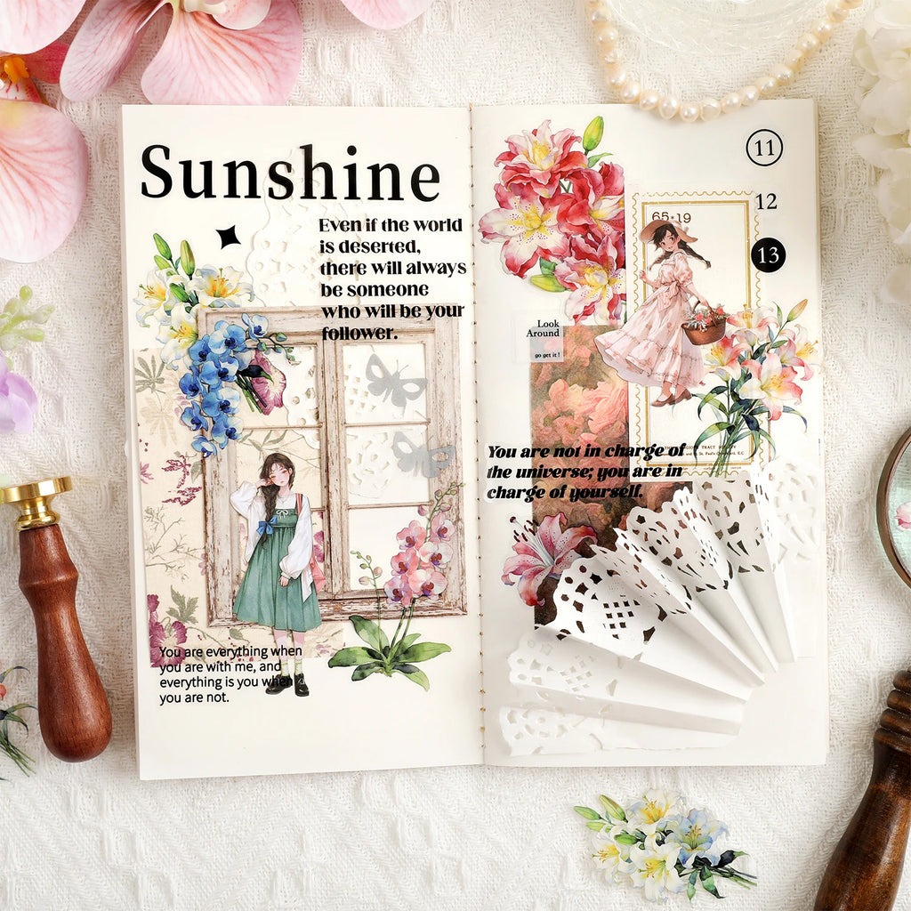 TIANZI 20 Pcs Die Cut Sticker Package Flower Themed Handmade DIY Material Decoration Sticker Grass And Grass Series for Account Qme