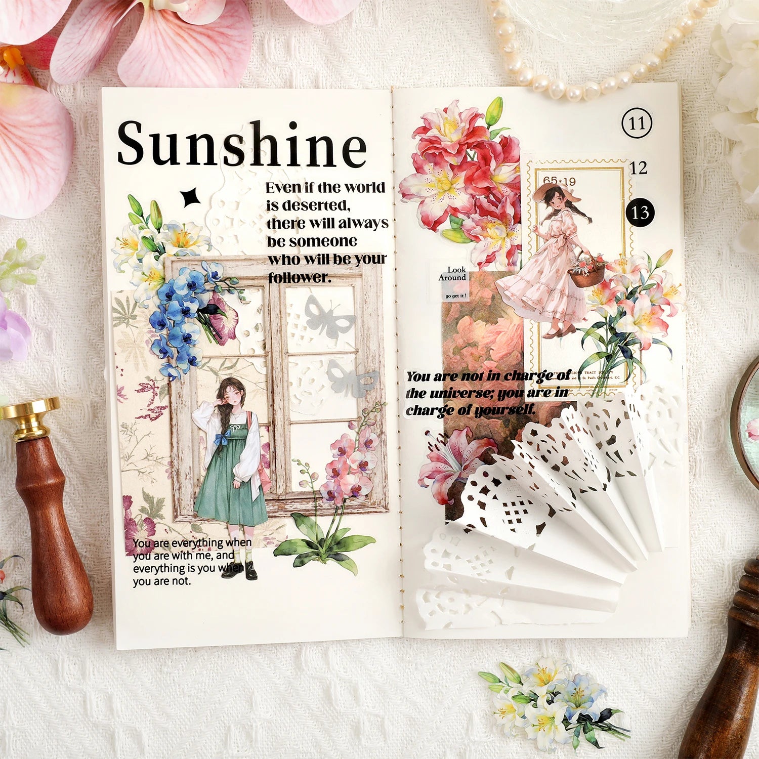 TIANZI 20 Pcs Die Cut Sticker Package Flower Themed Handmade DIY Material Decoration Sticker Grass And Grass Series for Account Qme