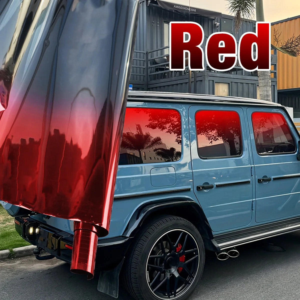 Universal Gradient Solar Window Tint Film Color Changing Car Sunshade Front Windshield Heat Insulation Shade Protector Qme RED 5m 50cm