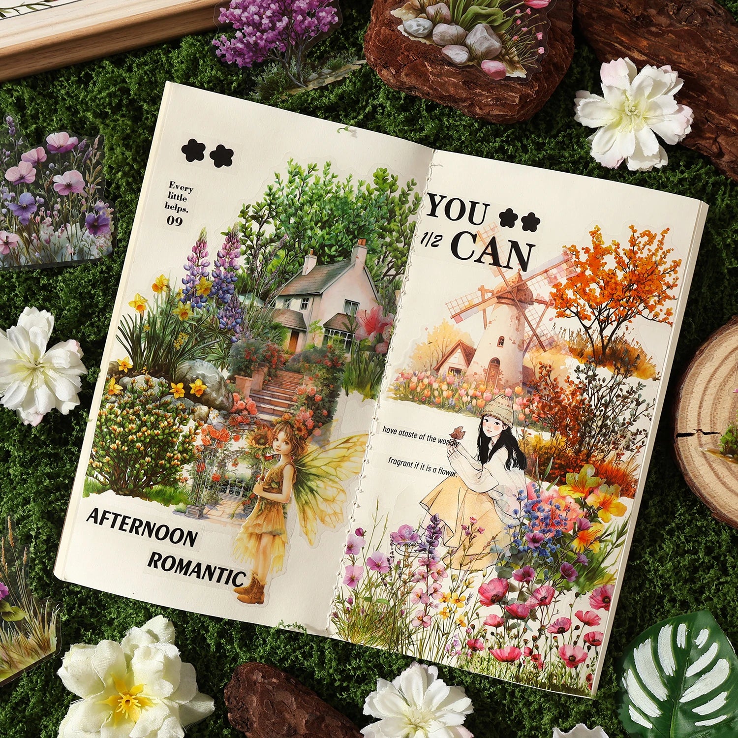 40/240 pcs Vibrant Creative flower plant Stickers hand tent DIY Stick Labels Scrapbooking Material Junk Journal Supplies Qme