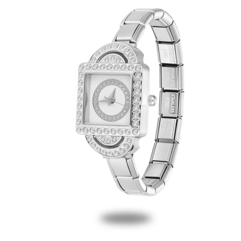 Women Men's DIY 9mm Width Italian Charm Golden Stainless Steel Square Zircon Watch Bracelet Head Unique Bangles Gift Wholesale Qme Style 40