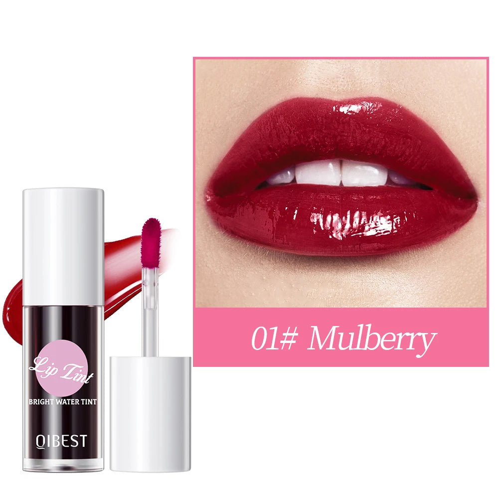 QIBEST Sexy Red Dyeing Lip Gloss Moisturizing Liquid Lipstick Waterproof Long Lasting Mirror Lip Glaze Tint Makeup For Women Qme 01