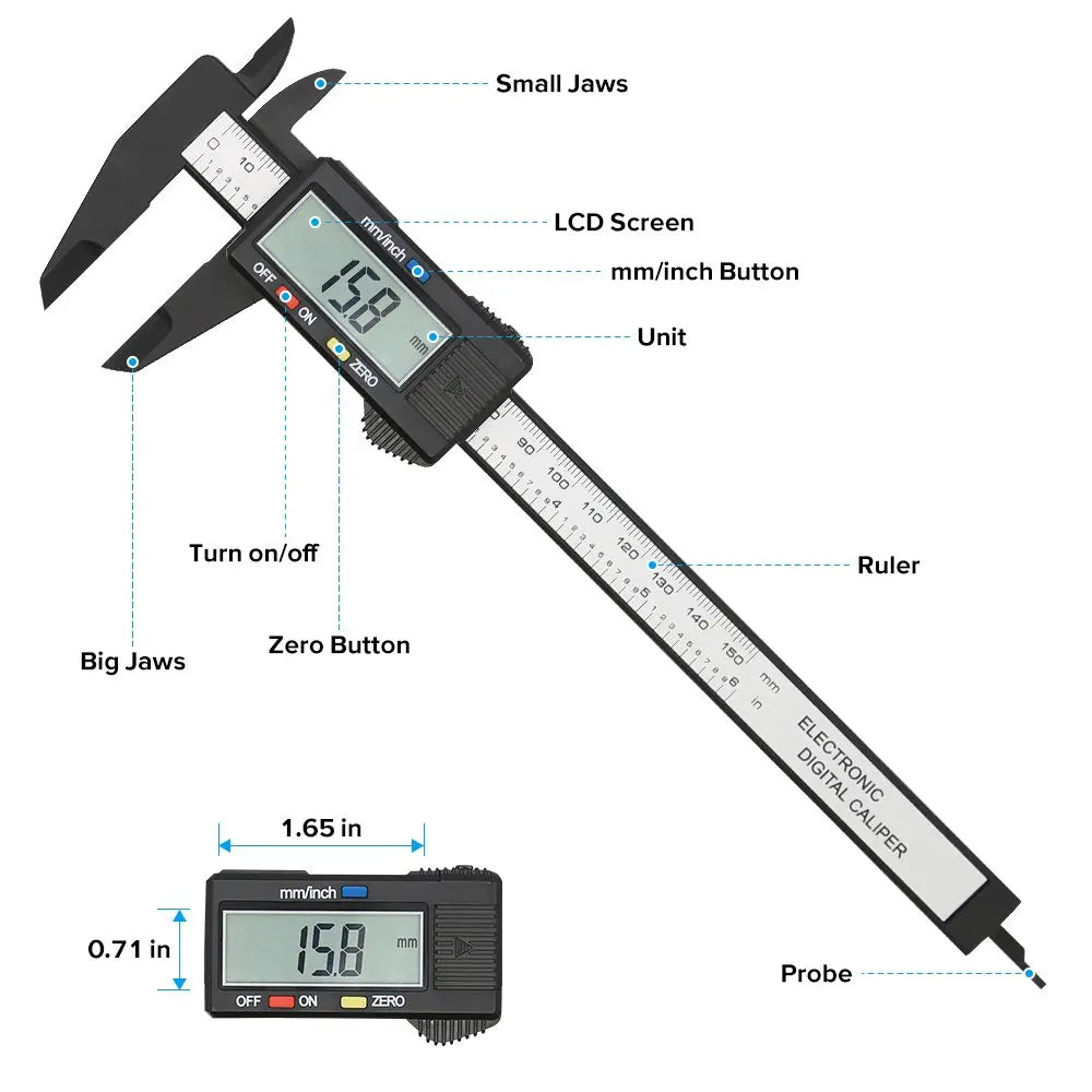 Electronic Digital Caliper Carbon Fiber Dial Vernier Gauge Micrometer Qme