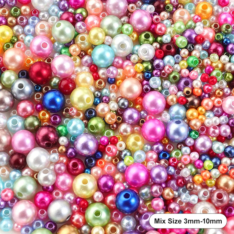 Mixed Size Acrylic Pearl Beads Round Tiny Craft Beads Loose Pearls for Jewelry Making DIY Craft Necklaces Bracelets 30g/pack Qme 6