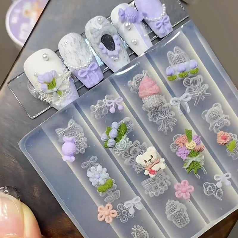 Bow Ribbon Silicone Nail Mold Flower Decorations Nails DIY Design Qme