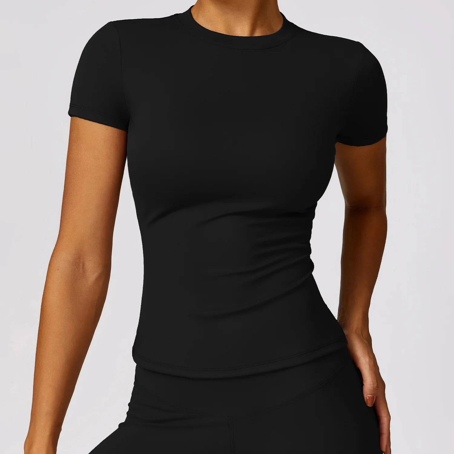 A Sports Tops Quick-drying Ladies Tank Top Fitness Running Yoga Short Sleeve Elastic Breathable Yoga T-Shirt For Women Qme Advanced Black L