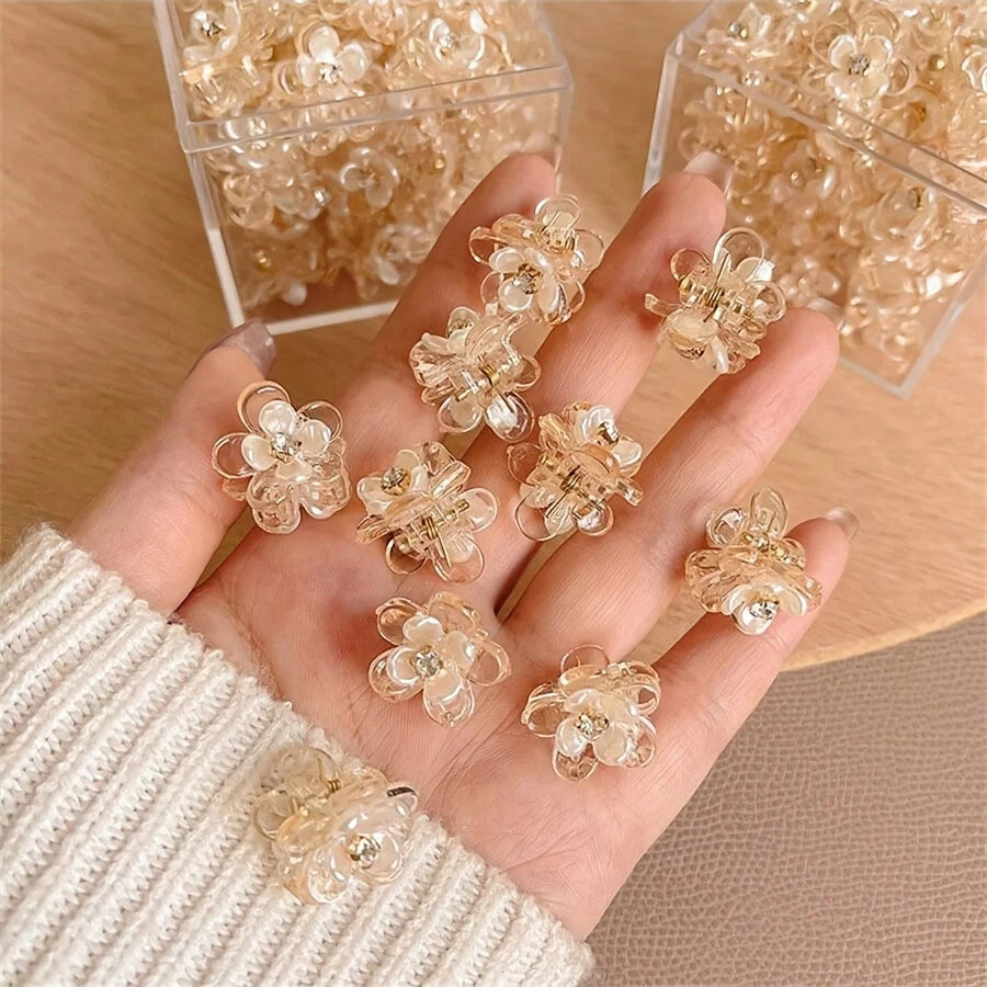 Cute Mini Flower Hair Clips, Transparent Crystal Hair Claw for Bangs & Side Hair Qme