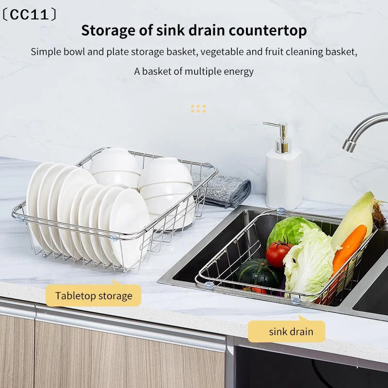 Extendable Sink Drainer Dish Vegetable Fruit Washing Basket Kitchen Qme