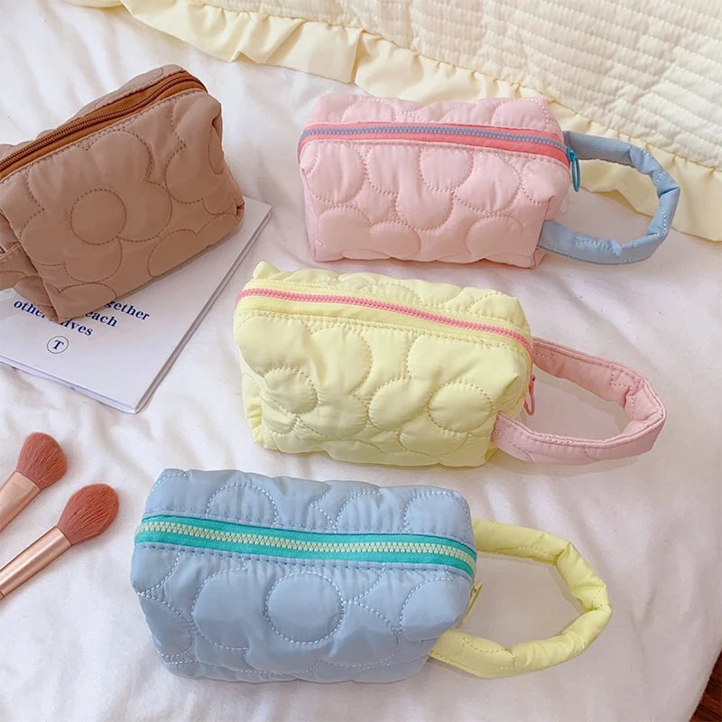 Candy Colors Cosmetic Bag Soft Flannel Cartoon Pattern Fashion Handbag For Women Qme