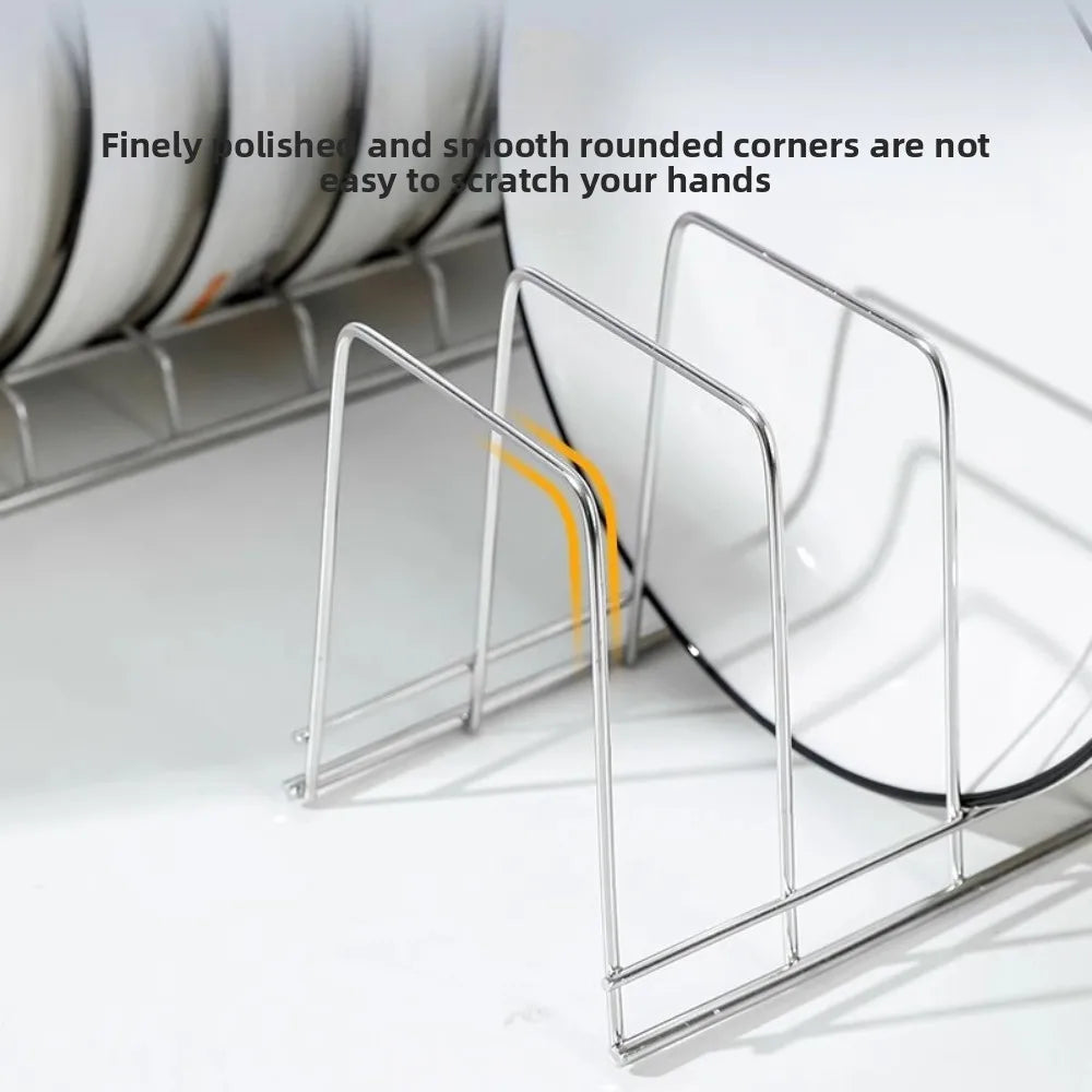 Household Kitchen Stainless Steel Dish Drainer Organizer Multipurpose Silver Storage Rack For Plates Bowls Saving Counter Space Qme