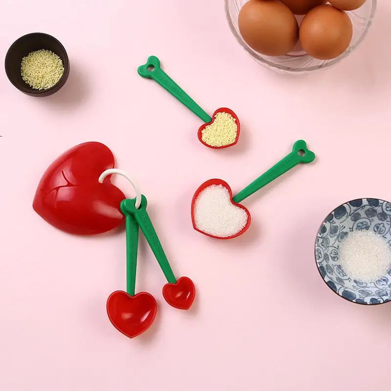 Red Love Heart Shaped Spoon Baking Cooking Tools 3 Sets Reusable Qme