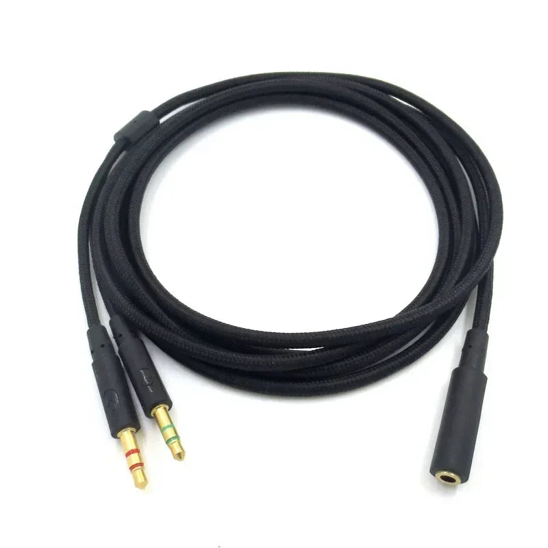 3.5mm Universal 2 In 1 Gaming Headset Audio- Extend Cable for HyperX Cloud II/Alpha-/Cloud Flight/Core Headphone Qme