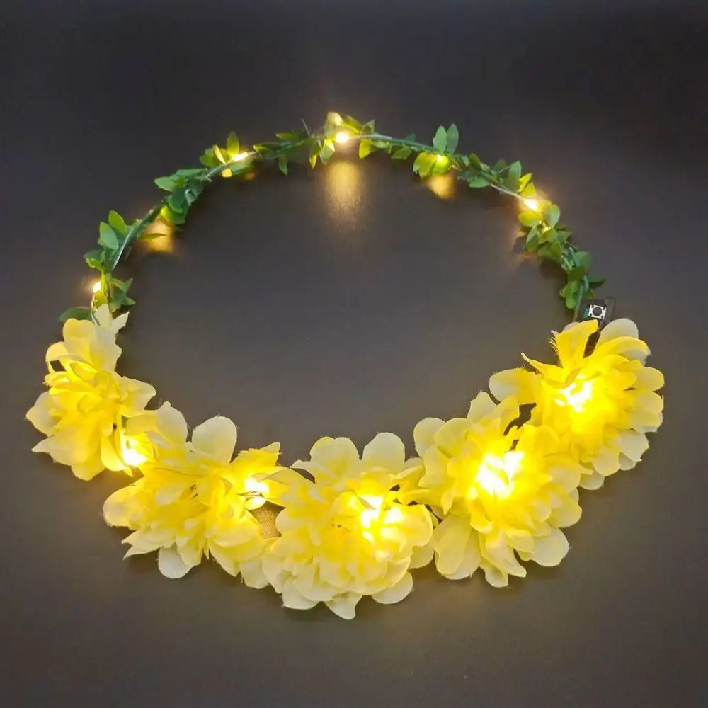 Simulation Rose Flower Wreath Headband Tiara LED Light Crowns Qme L