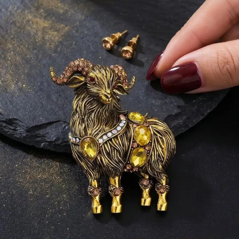 Lovely Goat Brooches For Women Unisex Rhinestone Beautiful Year Of The Sheep Animal Brooch Pin New Year Gifts Qme style 5
