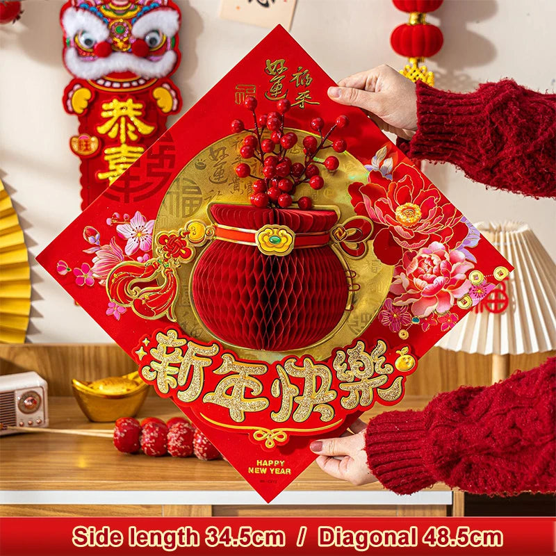 Chinese Style 2026 Horse Year Window Door Stickers Spring Festival Fu Wall Stickers Chinese New Year 3D Horse Mascot Decorative Qme A1