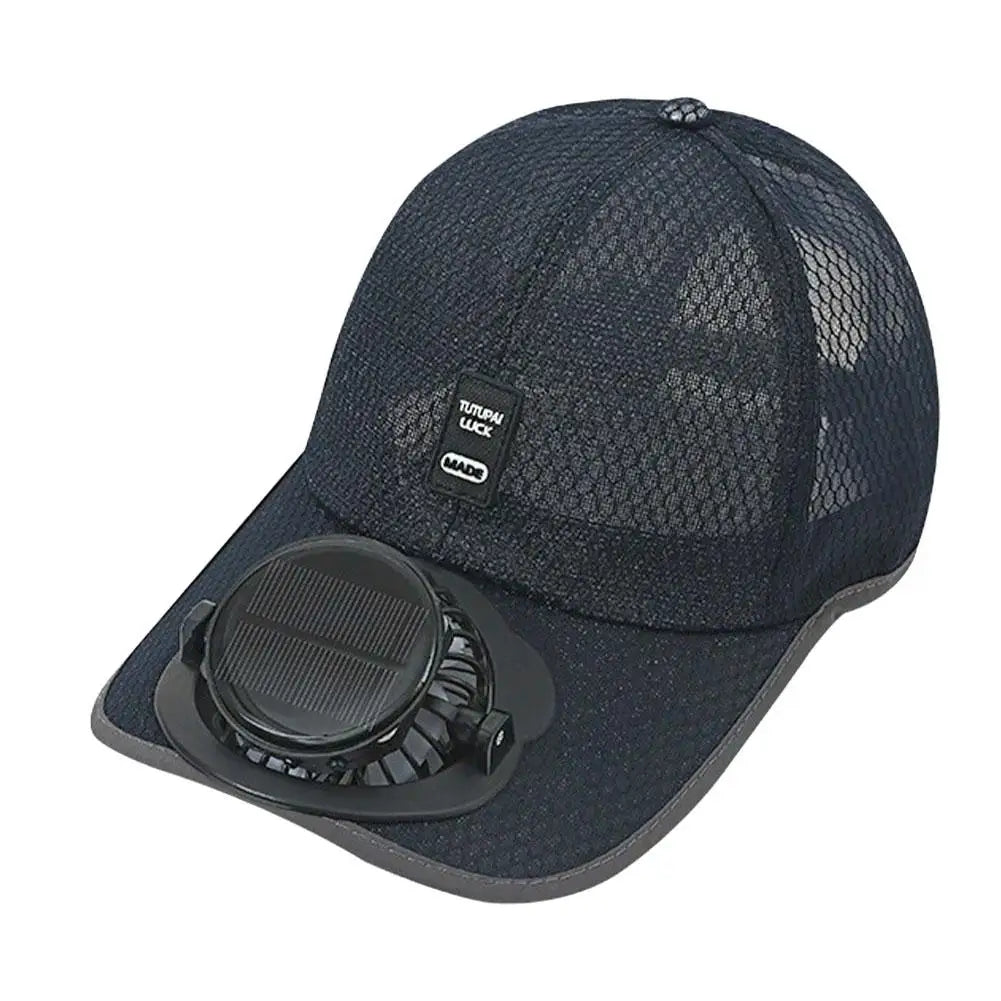 Mesh Baseball Hat Solar Powered Fan Cooling Summer Outdoor Beach Sun Qme C