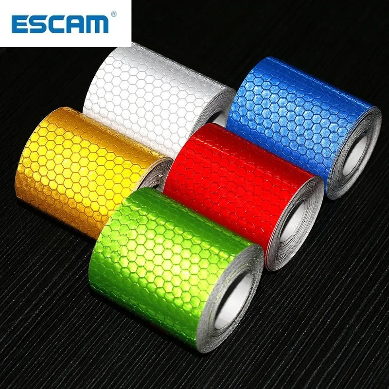 ESCAM 5cmx3m Car Reflective Material Tape Sticker Automobile Motorcycles Safety Warning Tape Reflective Film Car Stickers Qme YELLOW 10pcs