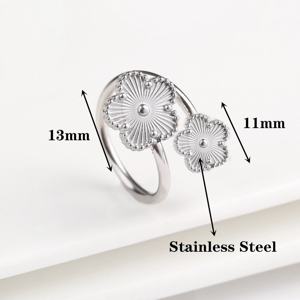 Classic Luxury Clover Metal Laser Stainless Steel Five Leaf Flower Open Ring Simple for Woman Girl New Fashion Party Jewelry Qme