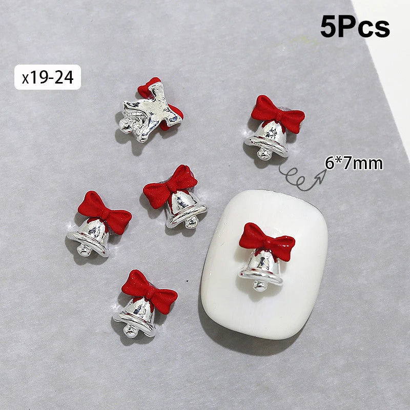 Christmas Alloy Nail Accessories Mini Colored Bow Bell Rhinestones Qme x19 24
