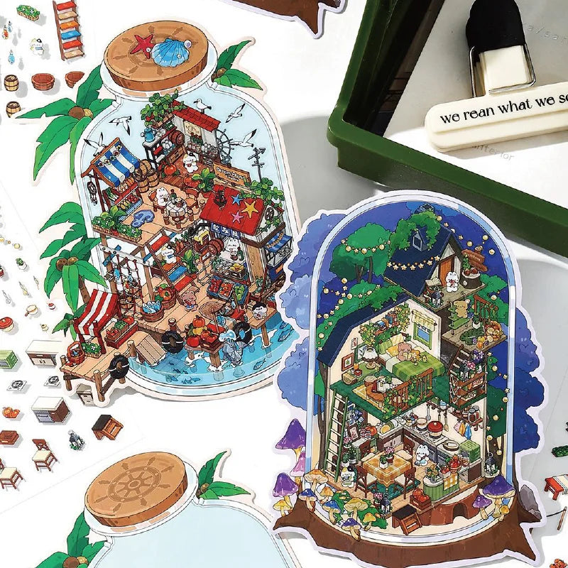 Kawaii Deep Sea Home 3D DIY Landscape Sticker Pocket Cabin Scene Stacking Pasting Festival Birthday Gift for Kid Child ﻿ ﻿ Qme