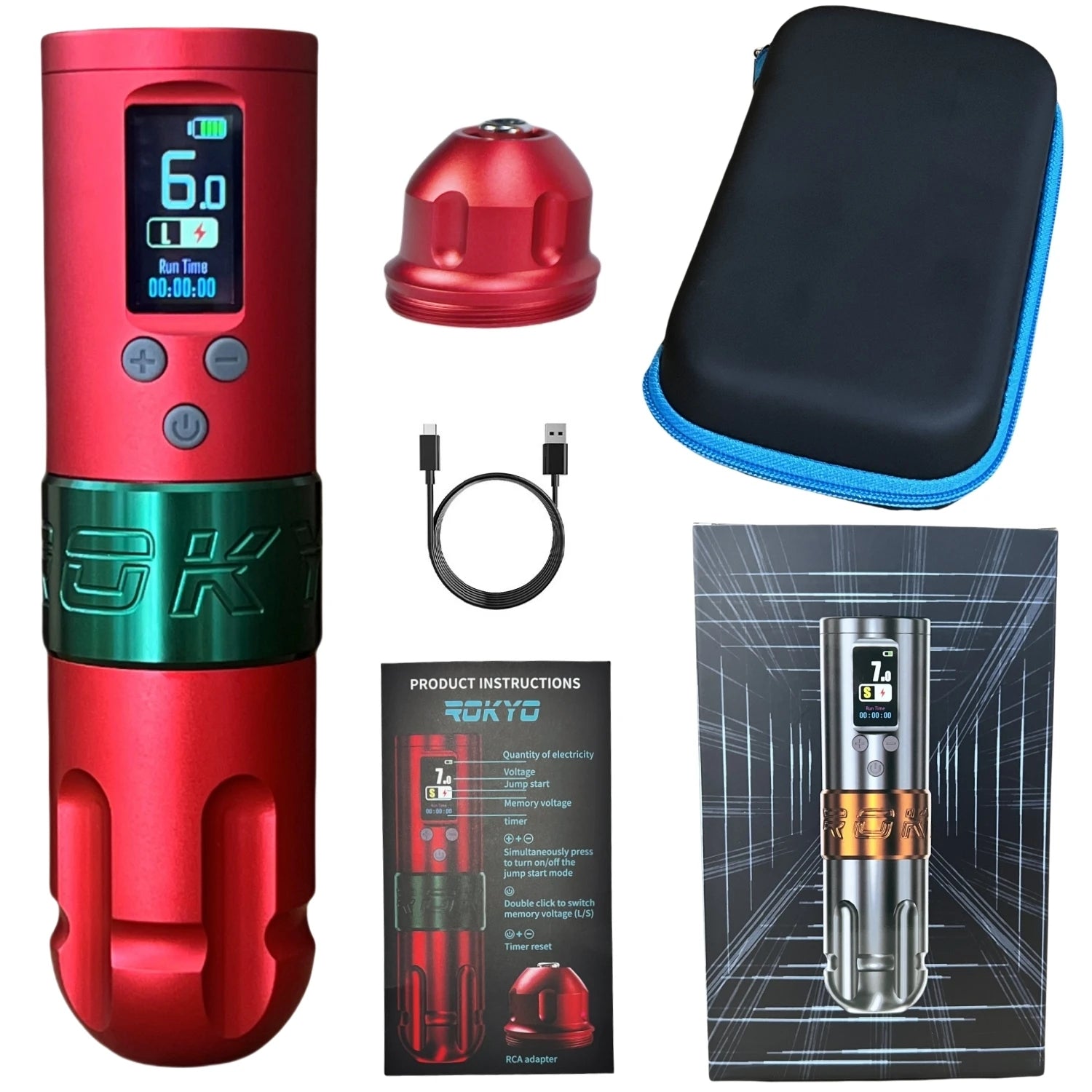 ROKYO Direct Drive Wireless Tattoo Pen Machine 4.0mm Stroke 1600mAh Light Weight Brushless Motor Power For Liner Shading Tattoo Qme Red One Battery USB Type-C