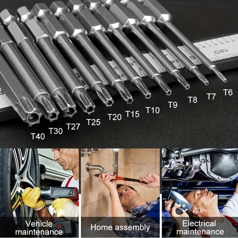 11Pcs Precision Star Plum Bit Set, S2 Alloy Steel, 75mm Long, With Hexagonal Socket, for Vehicle and Electrical Maintenance Qme