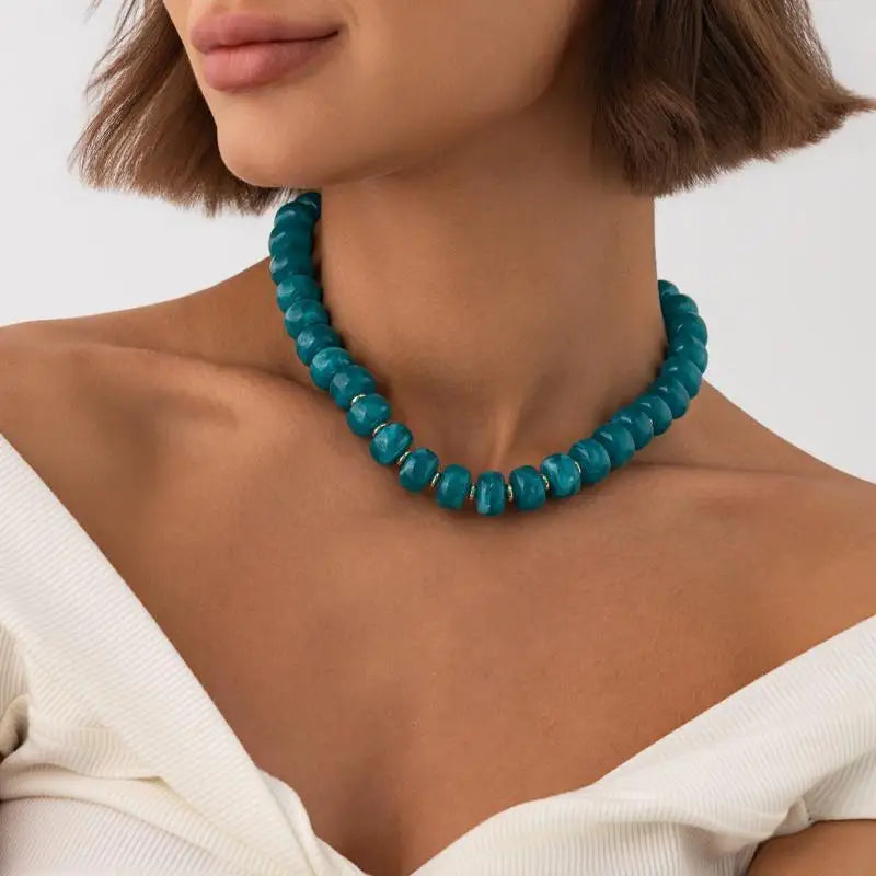 Y2K Colorful Smudging Resin Beads Chain Necklace For Women Trend Collares Vintage Clavicle Chain Party Jewelry Qme A4