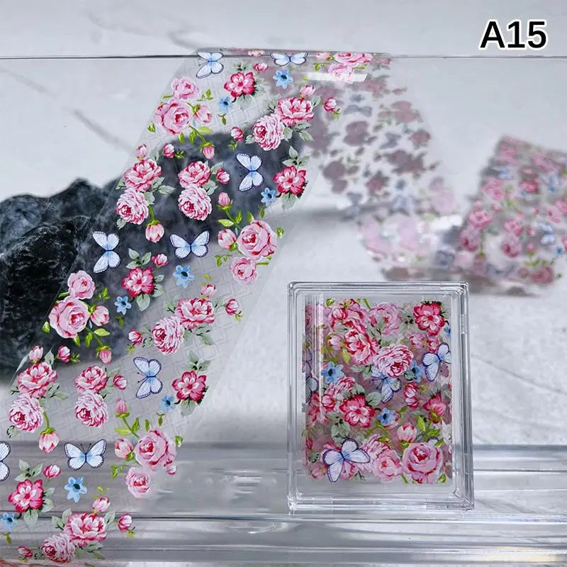 Flower Nail Transfer Foil Rose Floral Art Sticker Paper DIY Manicure Qme A15