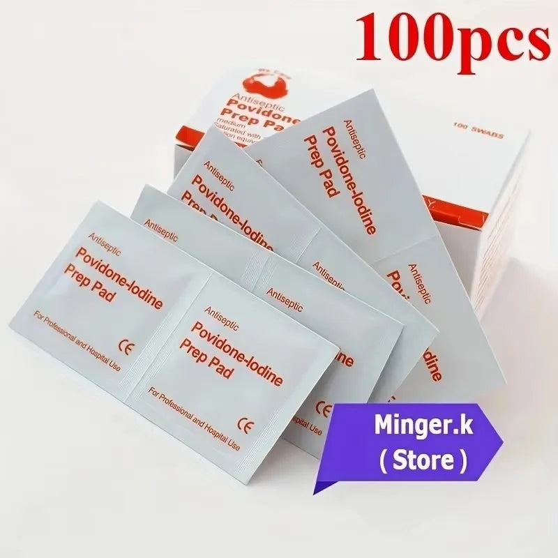 Skin Iodine Wound Disinfection Treatment, Convenient to Carry Outdoor Sports Disaster Essential First Aid Kit Supplies Qme 100pcs