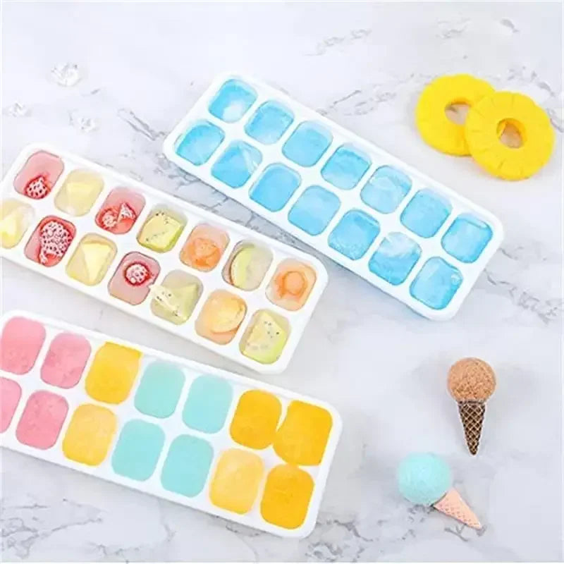 2/4Pcs Flexible Silicone Ice Cube Trays Compartments with Lids Reusable Fruit Infused Ice Maker Freezer Mold Kitchen Gadget Qme