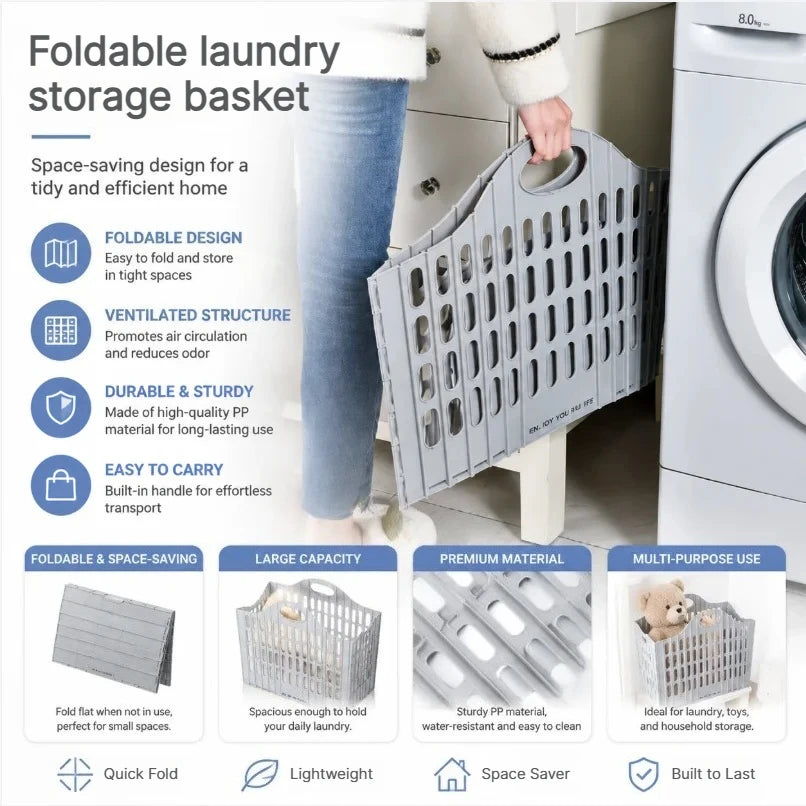 B 1pc Foldable Laundry Hamper, High Capacity & Portable, Durable Fabric, Space Saver, Collapsible Basket, Bathroom Organizer Qme