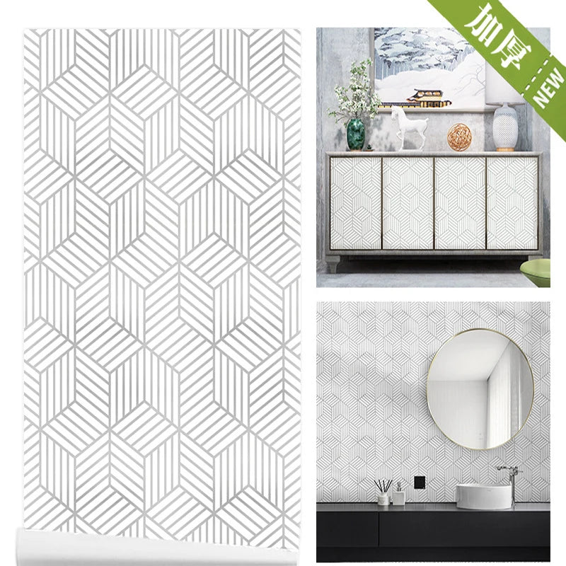 Thickened Nordic Self-adhesive Waterproof Wallpaper Bedroom Living Qme silver 6mx45m