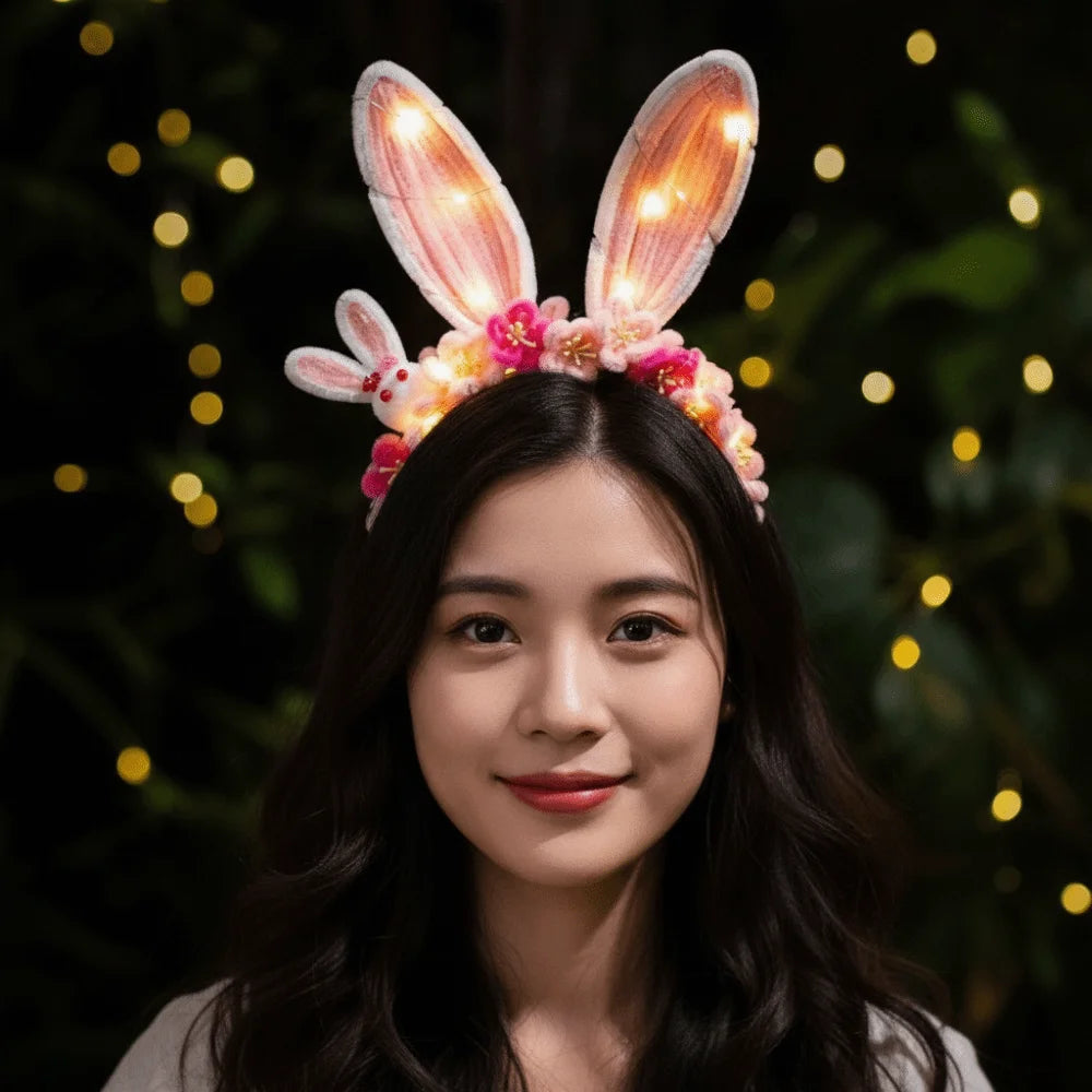 Handmade Bunny Headband Glowing Twisted Stick Rabbit Hair Hoop Easy-to-Make Luminous Glowing Headwear Children Gift Qme