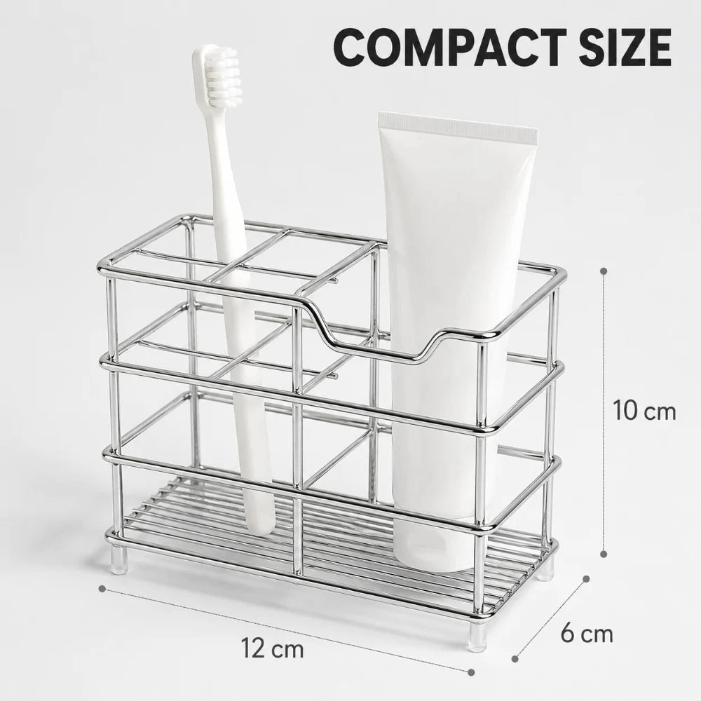 Freestanding Stainless Steel Toothbrush Toothpaste Holder Space Saving Bathroom Storage Rack For Household Washroom Countertop Qme