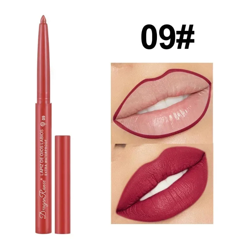 Waterproof Matte Lipliner Pencil Sexy Red Contour Lip Tint Lip Stick Lasting Moisturising Non-stick Cup Lips Makeup 12Colors Qme 09